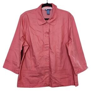 Koret Womens Blazer Jacket Size PXL Petite Pink 3/4 Sleeve Button Down
